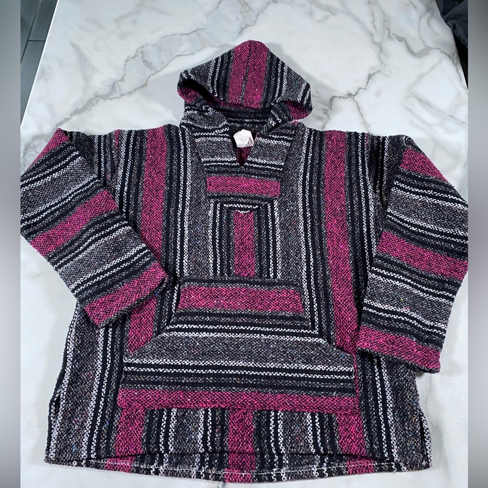 Boho Baja Mexican pull over hoodie hippie style size medium